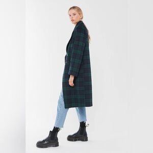 NWT Avec Les Filles Double-Face Plaid Wool-Blend Raglan Coat